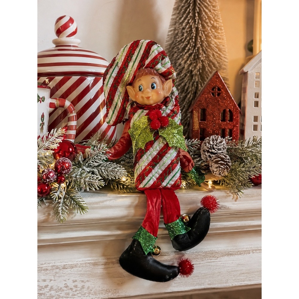 Hobby Lobby Christmas Elf Shelf Sitter Candy Cane Stripe Vintage Style NWT